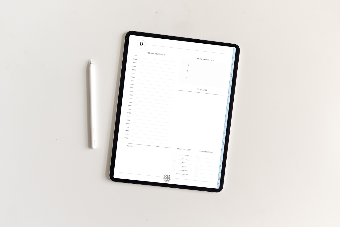UNDATED iPad Flight Attendant Planner